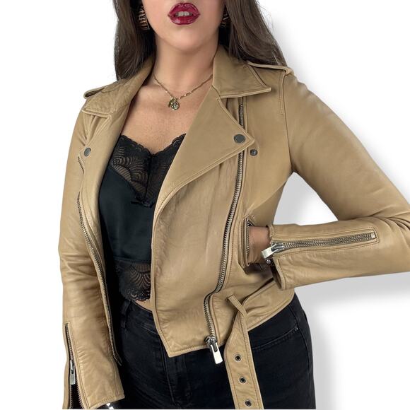 L.P.C Linea Pelle Collection tan lamb leather motorcycle jacket fitted - Picture 16 of 16